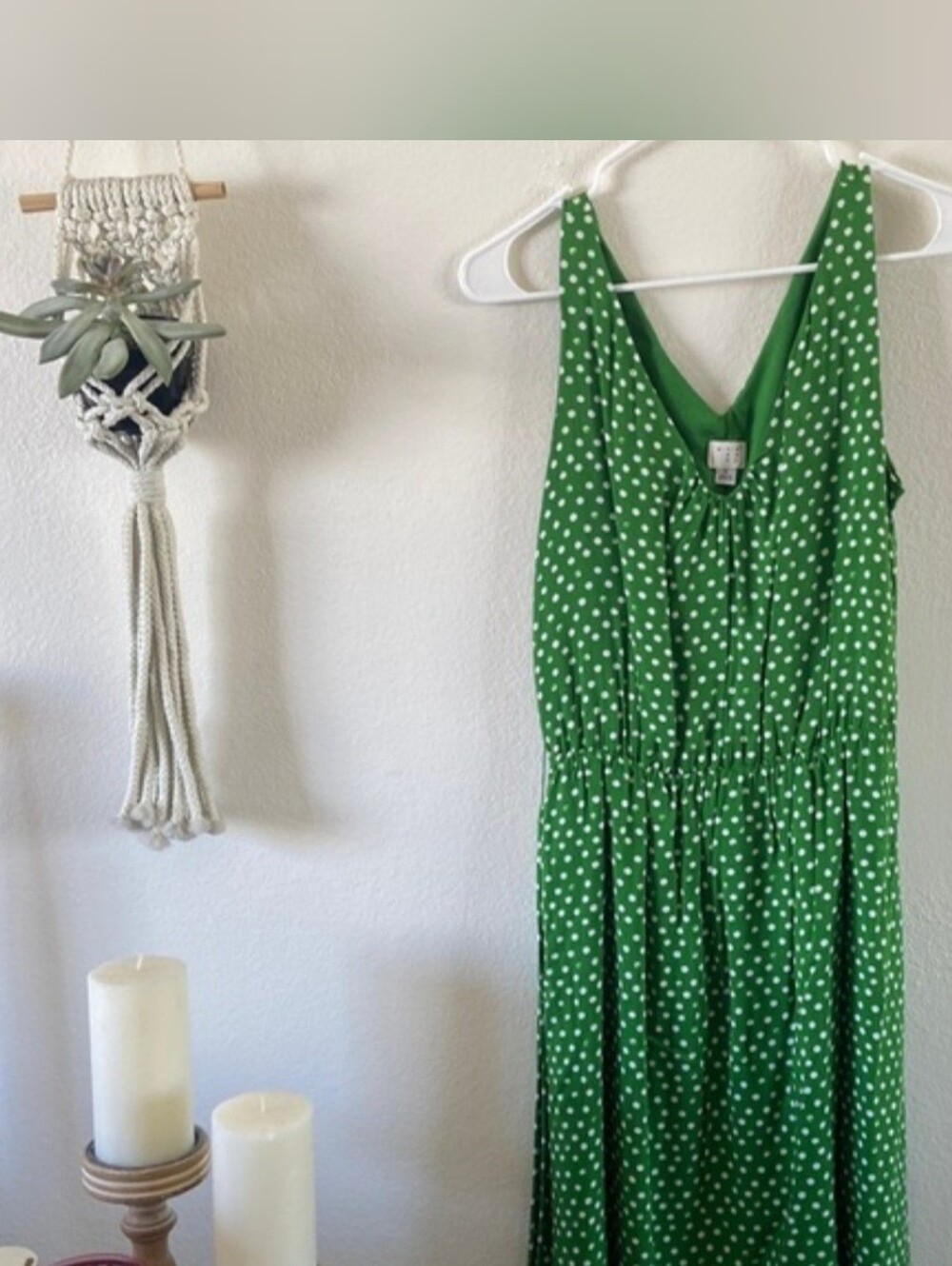 Green Polka Dot Sleeveless Midi Dress